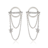 CZ Planet and Tiny Star Chain Drop Earrings