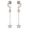 CZ Crescent Moon With Teardrop Crystal and Chain String Star Earrings