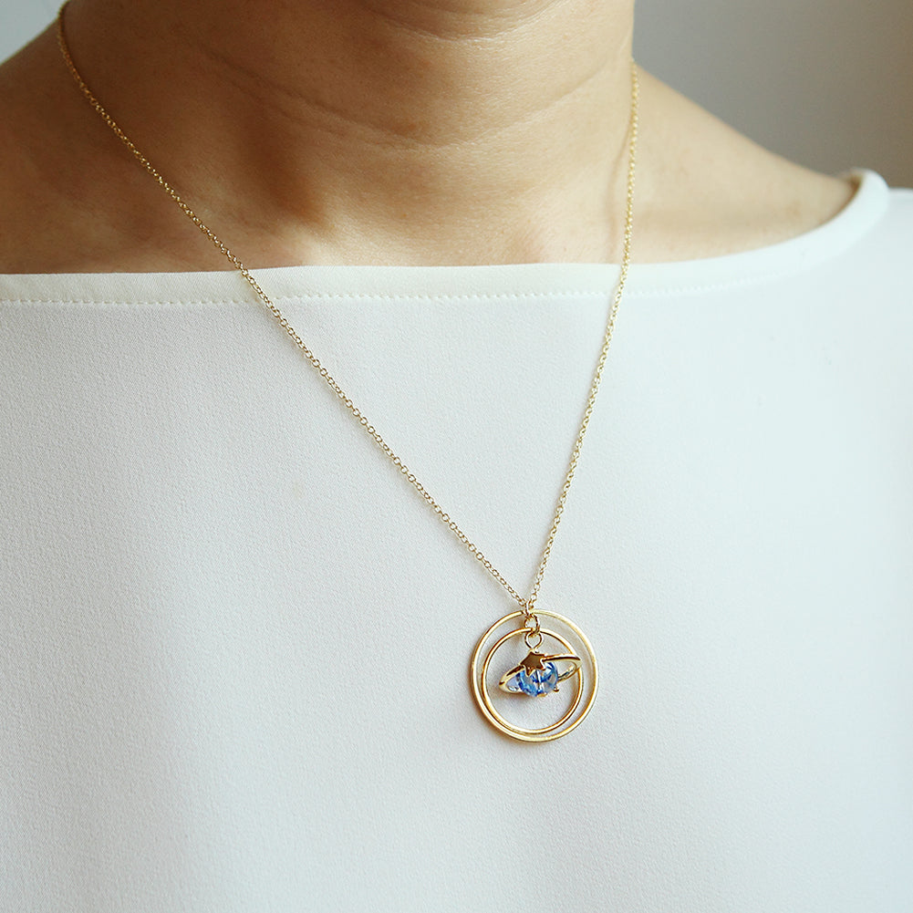 Circle Planet Necklace Moon and Star Saturn, 20"
