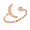 Crescent Moon and Star Twisted Roped Ring