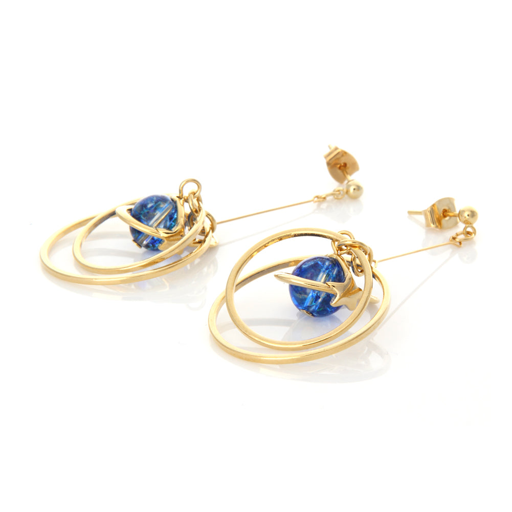 Circle Blue Planet Dangle Earrings, Drop Earrings, Saturn