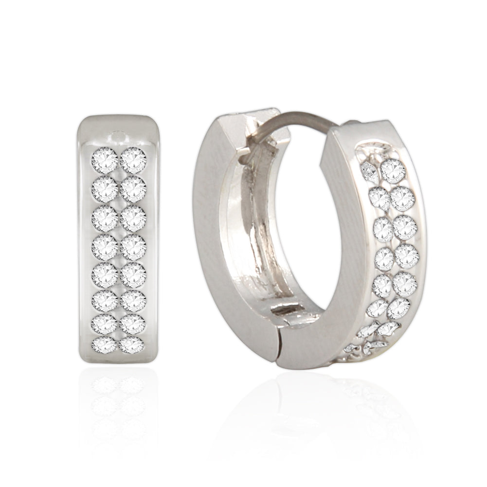 13 mm_Double Line CZ Hoop Earrings 14K Gold Plated