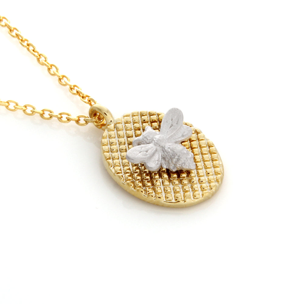 2 tone Honeybee and Oval Pendant necklace