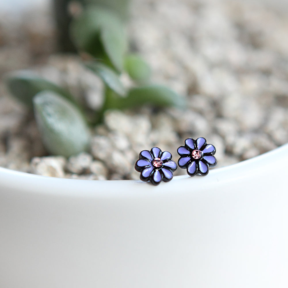 Purple Flower_Tiny Black Coated earrings for Girls