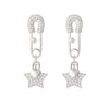 CZ Safety Pin and Star Heart Shape Lock Drop Earrings