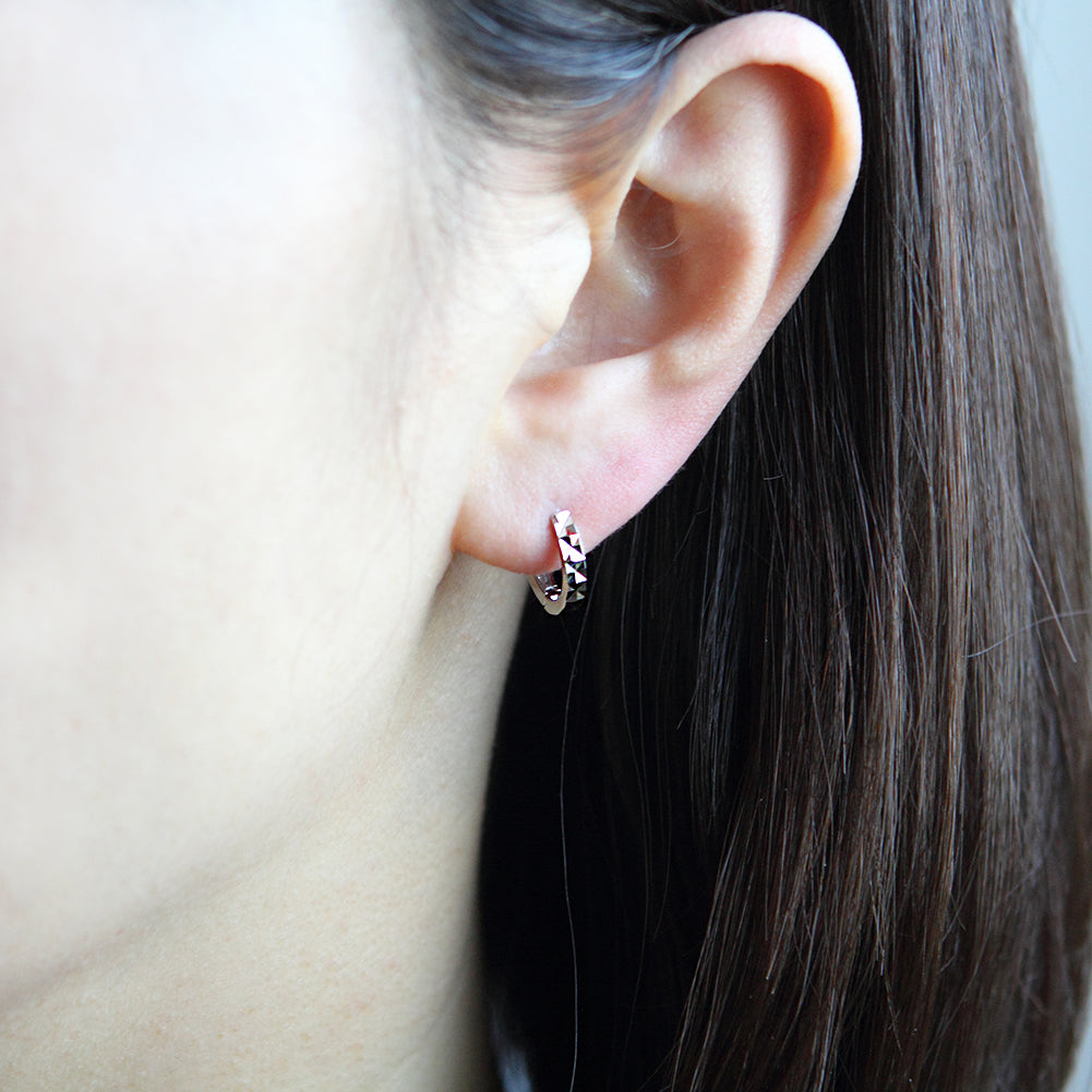 13 mm_ Diamond Cut Faceted Huggie Small Hoop Earrings