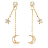NO.2 Crescent Moon and Star Chain Drop Earrings