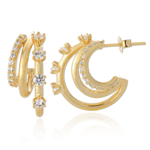 11 mm_Cubic Zirconia Small Hoop Huggie Earrings 14K Gold Plated