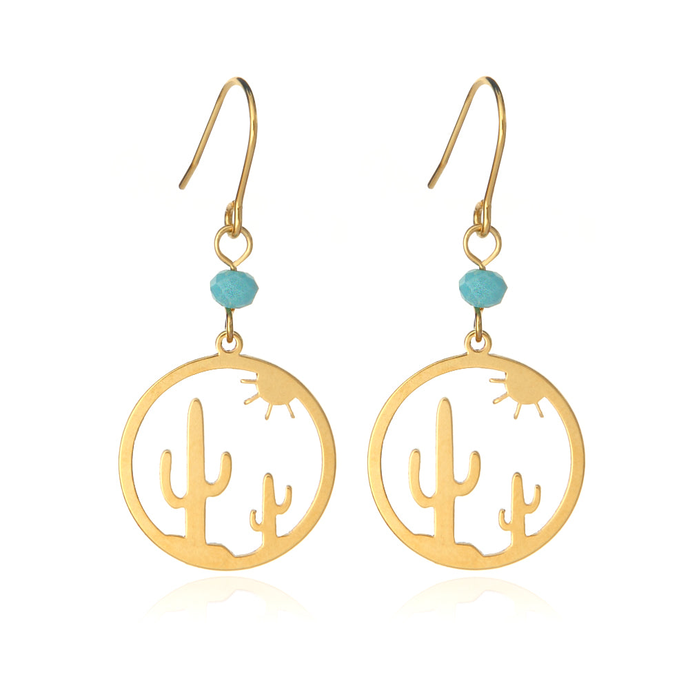 Cut Out Cactus and Sun Disc Drop Earrings