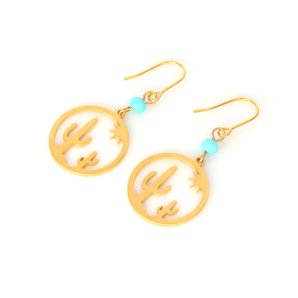 Cut Out Cactus and Sun Disc Drop Earrings