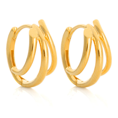 13 mm_Plain Huggie Hoop Earrings 14K Gold Plated