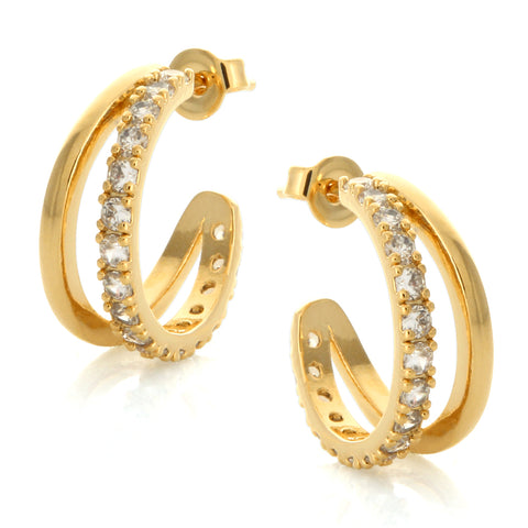 9 mm_Cubic Zirconia Small Hoop Huggie Earrings 14K Gold Plated