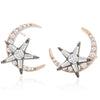 14K Gold Plated Two-Tone CZ Crescent Moon and Star Earrings for Women
