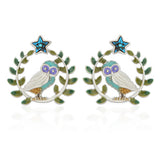 Leaves and Owl on a Twig Earrings Star Wise Owl Studs