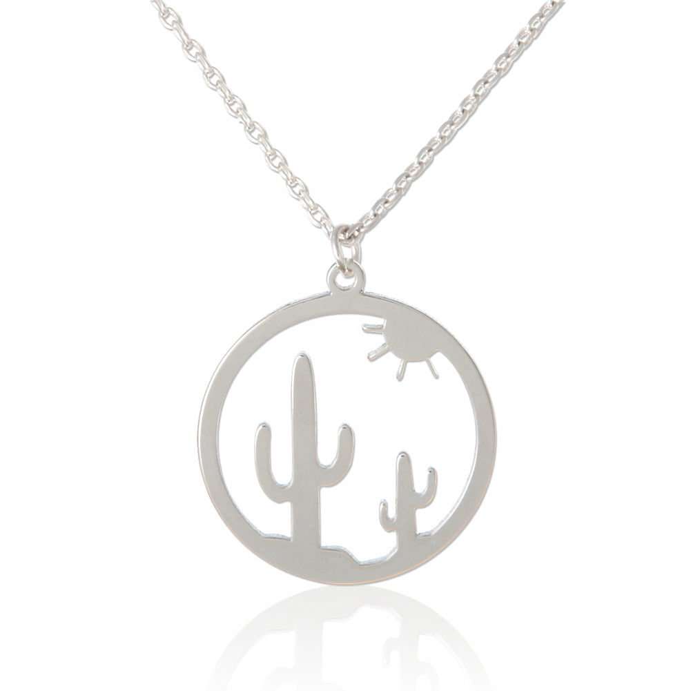 CUTOUT DISC Sun and Cactus  Necklace