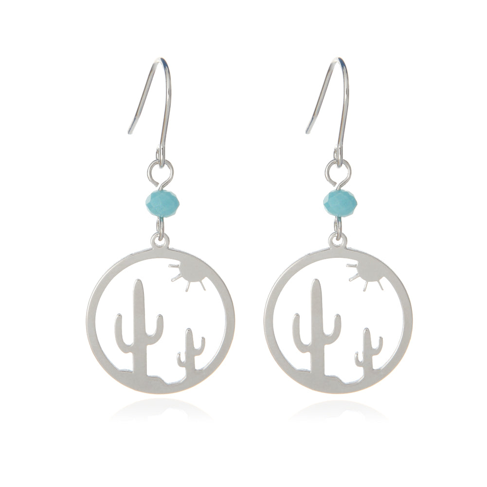 Cut Out Cactus and Sun Disc Drop Earrings