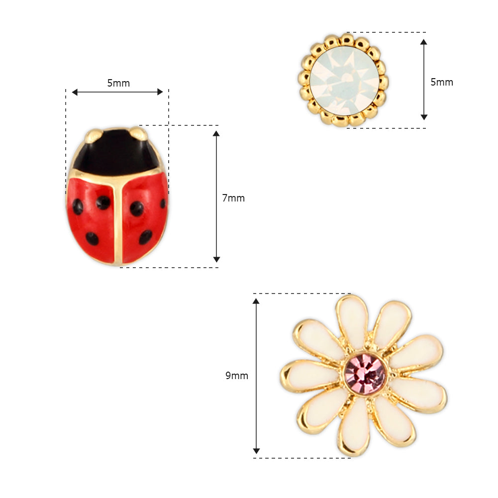 3 set of Ladybug Daisy and Round CZ earrings for Girls