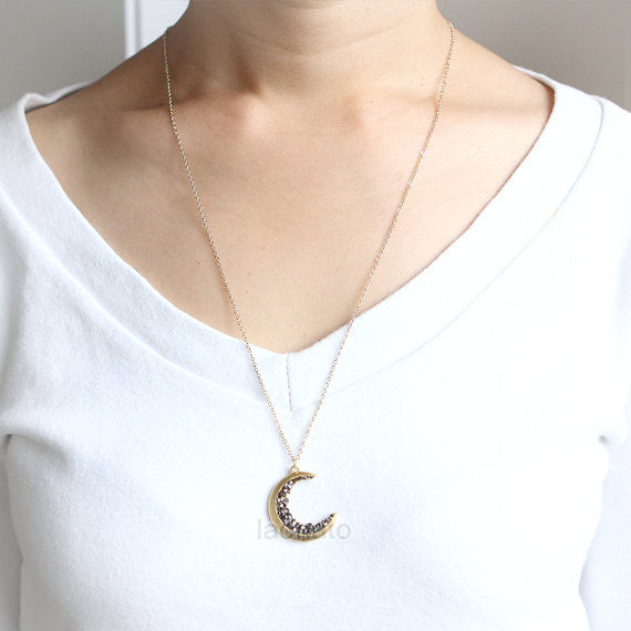 Crescent Moon and Black CZ Necklace