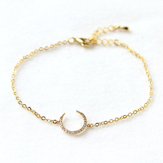 Gold CZ Crescent moon Bracelet