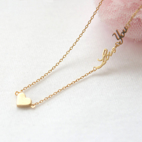 Tiny heart and Love You Necklace in gold