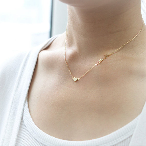 Tiny heart and Love You Necklace in gold