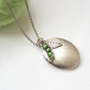 Antique style Oval Locket Necklace with peapod and leaf