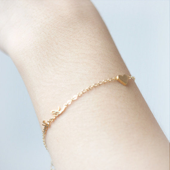 Tiny heart and Love You Bracelet in gold