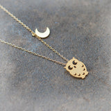 Owl and Moon Necklace in gold