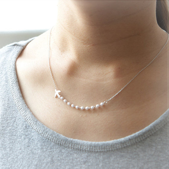Airplane and pearls Necklace in silver