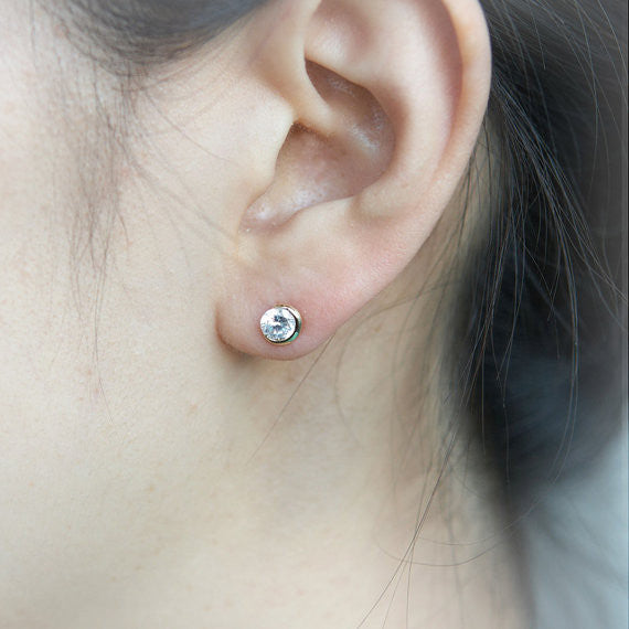 No.2 Crescent moon and tiny star Earrings with CZ