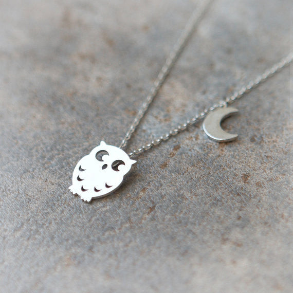 Owl and Moon Necklace in silver