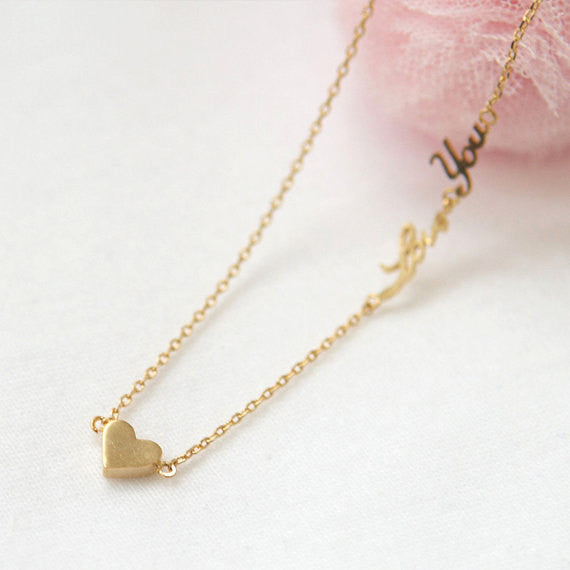 Tiny heart and Love You Necklace in gold