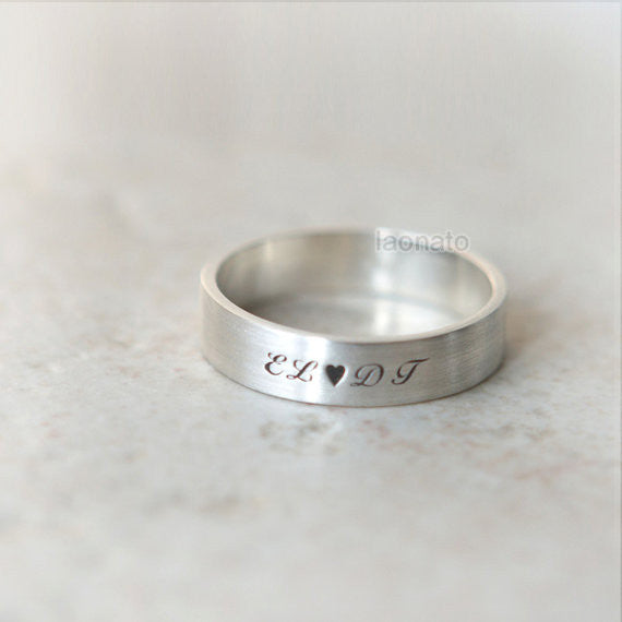 Heart and Initials engraved ring in sterling silver, Couple Rings