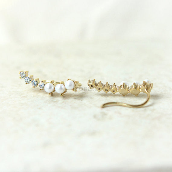 Little CZ and Fake Pearls Ear Climber