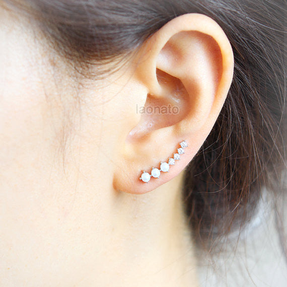 Little CZ and Fake Pearls Ear Climber