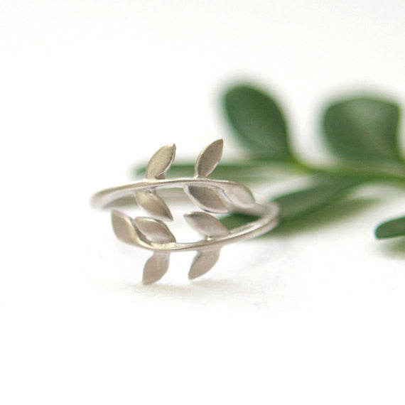 Matte silver leaf ring