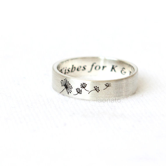 Personalized Dandelion Ring in sterling silver / initials, date, words