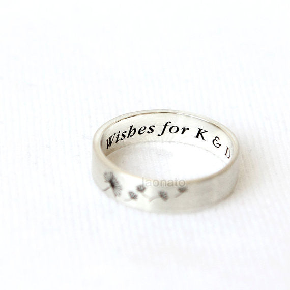 Personalized Dandelion Ring in sterling silver / initials, date, words