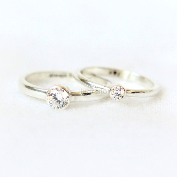 Personalized Bezel Setting ring in sterling silver, Couple Rings--Custom Personalized engraving Ring