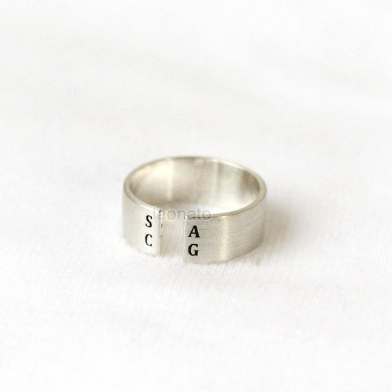 Personalized Open Band Ring in sterling silver /Couple Rings, initials ring, date ring