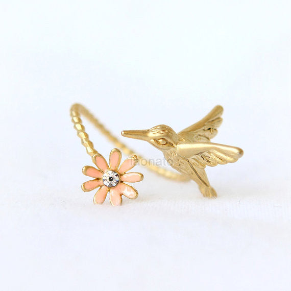 Hummingbird and flower Ring