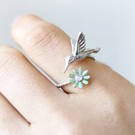 Hummingbird and flower Ring