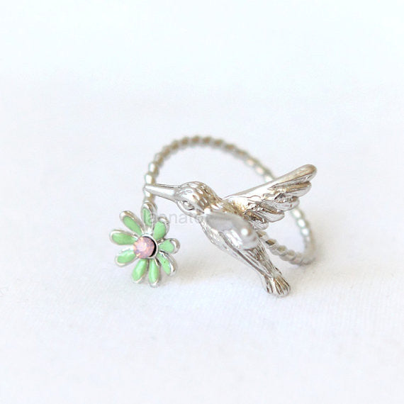 Hummingbird and flower Ring