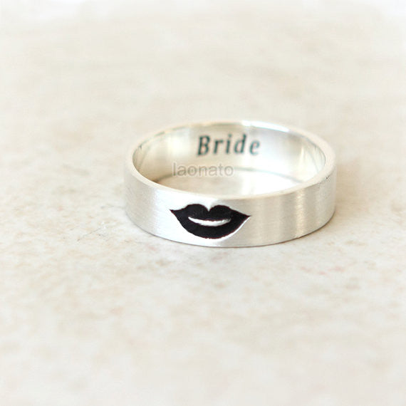 Mustache and Lips Ring in sterling silver, Couple Rings