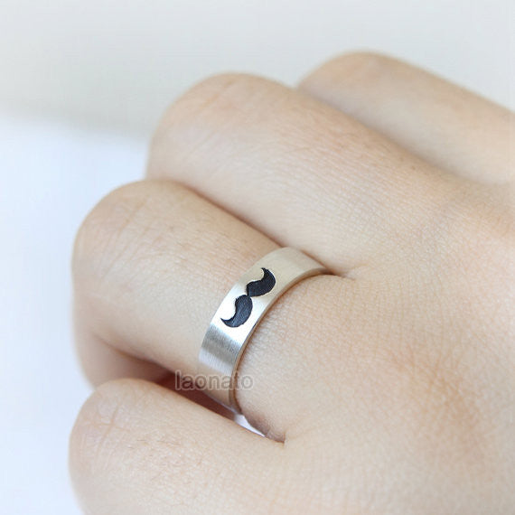 Mustache and Lips Ring in sterling silver, Couple Rings