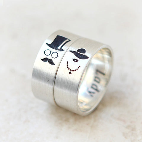 Heart and Initials engraved ring in sterling silver, Couple Rings