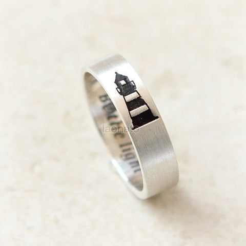 Personalized Bezel Setting ring in sterling silver, Couple Rings--Custom Personalized engraving Ring